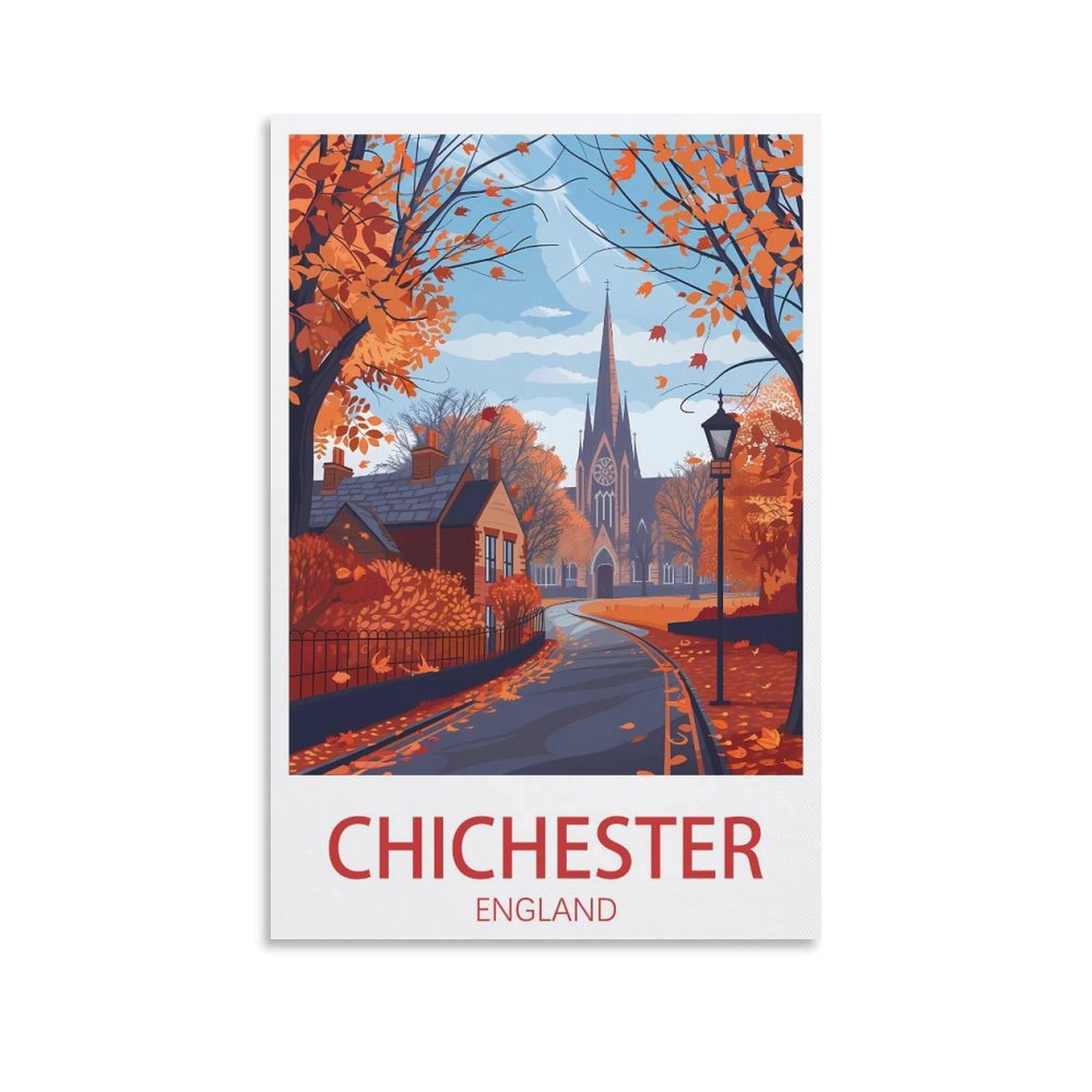 Lhjoiun Unframe-Style Chichester England Vintage Travel Poster Landscape 08X12inch(20X30cm) Art Canvas Print For Living Room Bedroom Home Decoration Modern Art