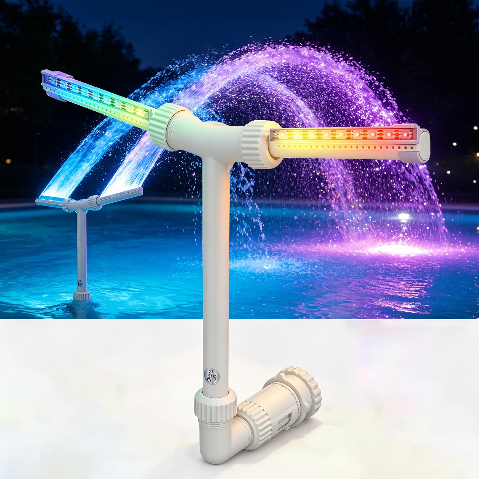 Fontana solare per piscina con luce LED e telecomando, 11 colori, 6 modalità, ricaricabile, 10 ore autonomia