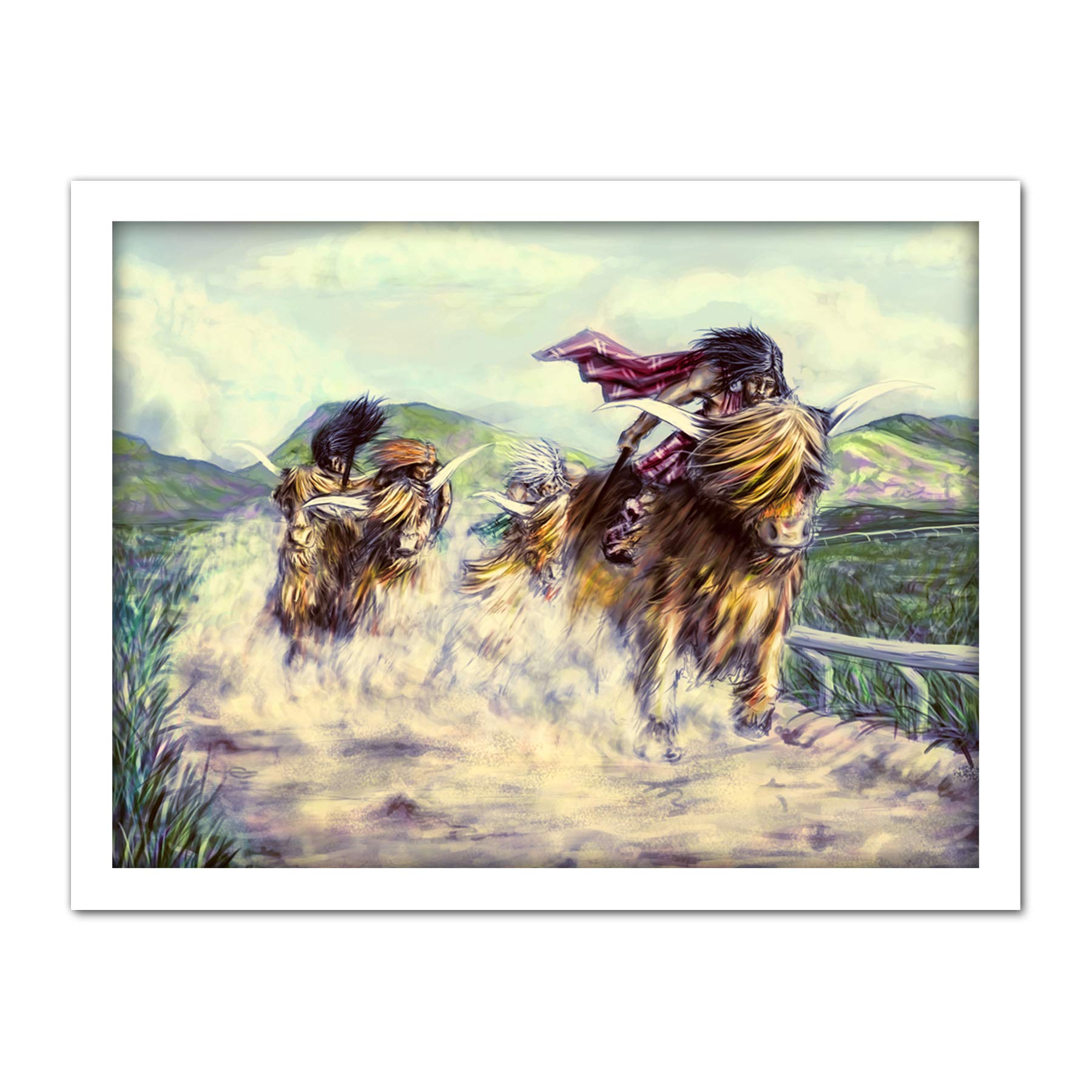Wee Blue Coo Scottish Highland Cow Race Artwork Framed Wall Art Print 18X24 Inch