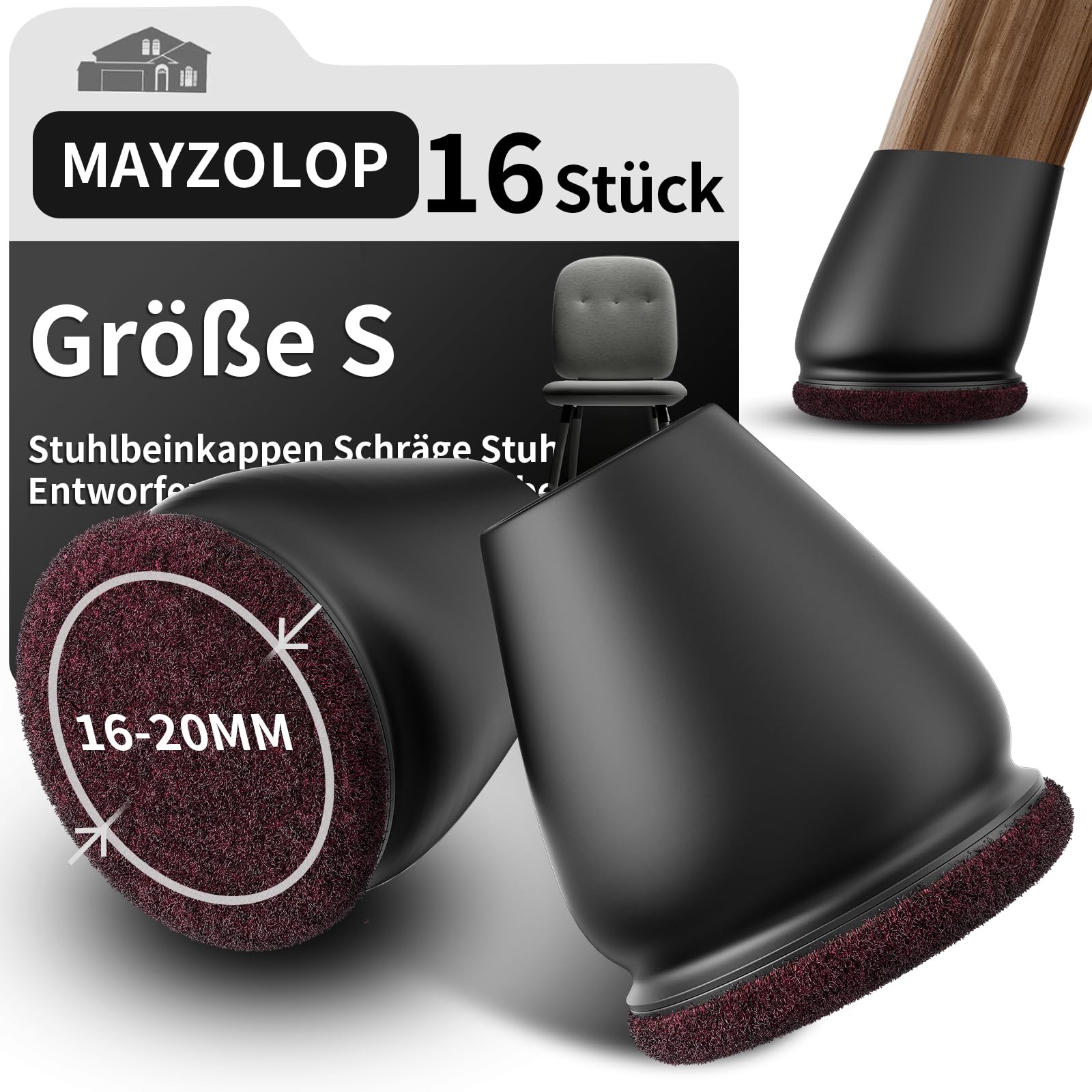 stuhlbeinkappen schräge stuhlbeine mit Filz, Gummi stuhlbeinkappen, Filzgleiter, Möbelmatte Für Hartholzböden 16pcs