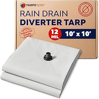 Heavy Duty Ceiling Leak Diverter Tarp with Drain Flange - Roof Water Diverter for Emergency Leaks - Water Leak Catcher with D-Rings - Effective Water Diverter - 5' x 5'