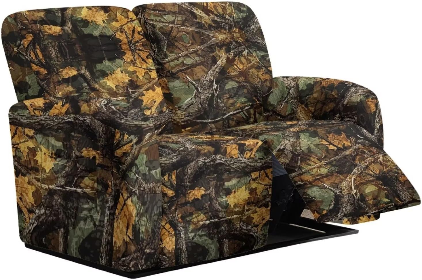 Suobstales Hunting Camo Leaves Print Recliner Sofa Slipcover with Pockets 6-Piece Stretch Recliner Covers Spandex Fabric 2-Seater Reclining Couch Cover with Elastic Bottom