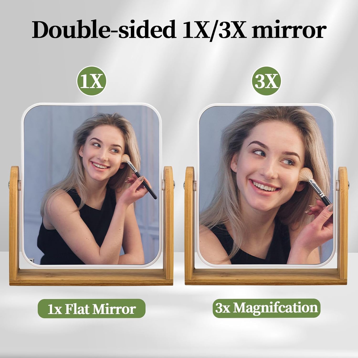 Miroir De Maquillage Double Face 1x/3x - Rotatif 360°, Cadre Bambou, Taille 7,9 Pouces, Idéal Table Coiffeuse