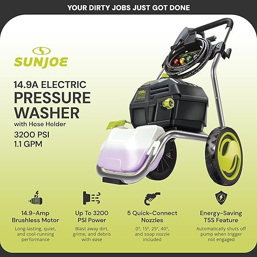 Miniatura 2 de Sun Joe SPX4800 - Lavadora eléctrica a presión de 14.9 amperios, con 5 puntas de conexión rápida, tanque de detergente, limpia automóviles, vallas,