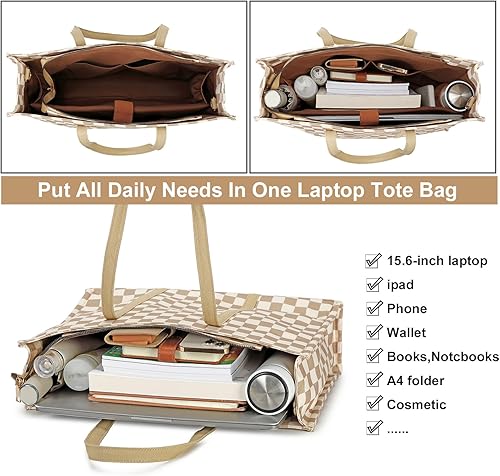 Miniatura 4 de Bolsa de mano para computadora portátil para mujer, bolsa de lona de 15.6 pulgadas, bolso de hombro para computadora, bolso de mensajero, bolso para