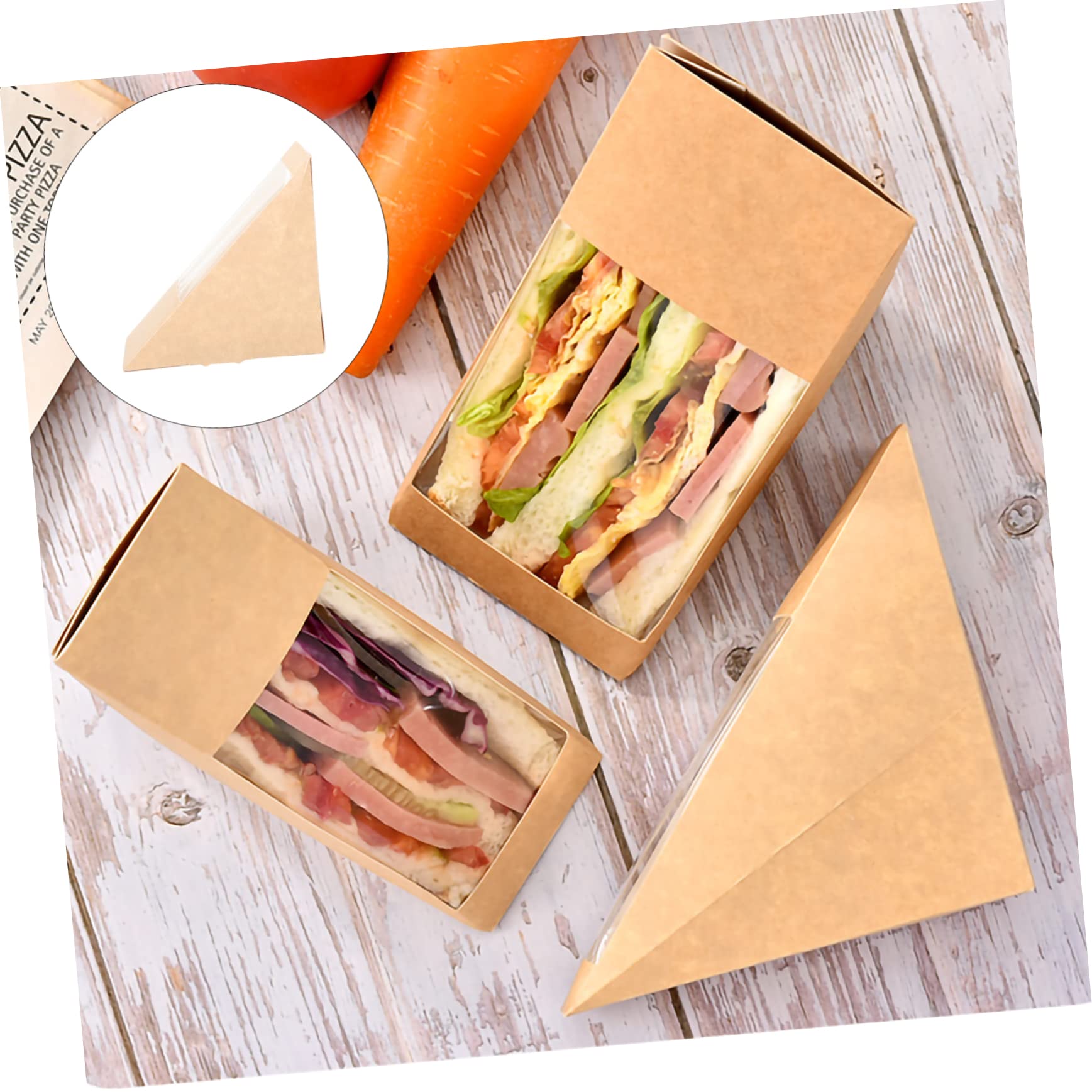 Scatole per Sandwich Triangolari 100 Pezzi Carta Kraft Beige | Finestra Trasparente, Leggere e Portatili, per Tea Room e Uso Domestico