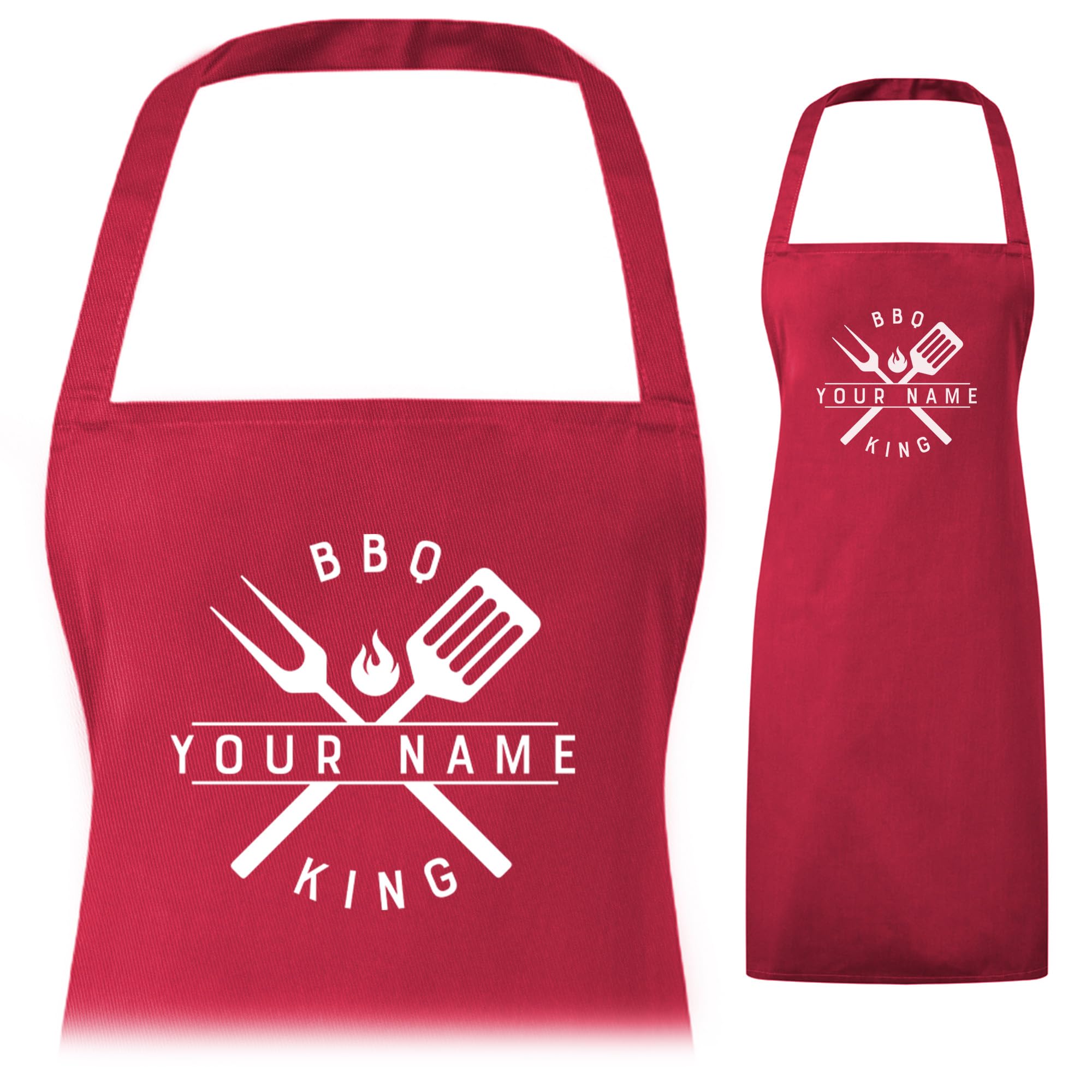 A1 Graphics Ltd Personalised BBQ Apron for Men Women - Custom “King/Queen of the BBQ” – Barbecue Cooking Name - Mens Apron for Grilling & Summer BBQs (Red)