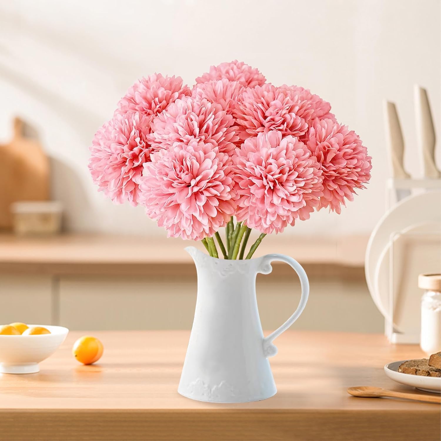 PacuM 12 Pcs Artificial Chrysanthemum Ball Flowers 28CM Artificial Flowers Faux Ball Chrysanthemum Bouquet Silk Bridal Wedding Bouquet for Home Garden Party Office Autumn Decor (Pink) - Image 4