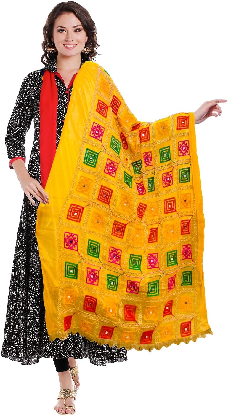 themilestocks Woman's Embroidered Chiffon Garba Dupatta Navratri Wrap Indian Bridal Wedding Phulkari Stole