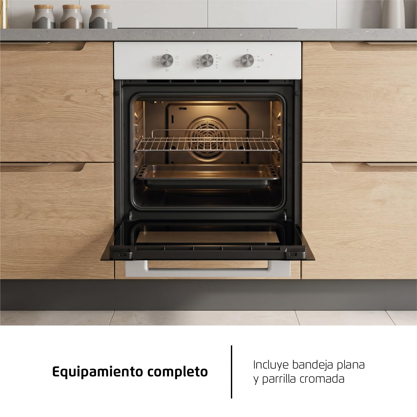 Corbero - Horno Electrico Convencional | CCHM626W | 70L | Hidrólisis y Cocción a Vapor | 2100W | 4 Programas| Doble Cristal | Luz Interior | Cristal Blanco