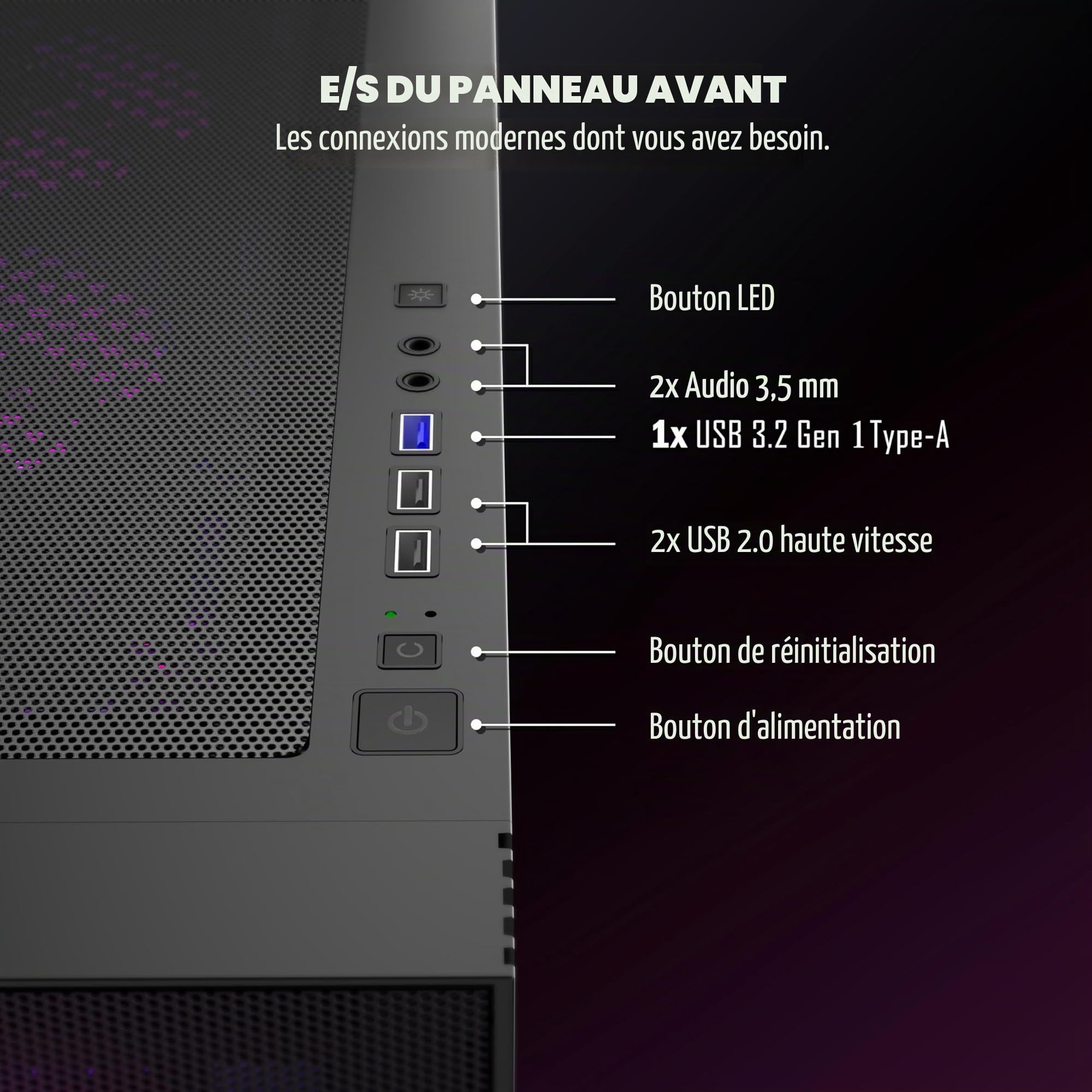KEDIERS Boitier PC - 6 Ventilateurs PWM préinstallés, boitier de Jeu ATX Mid Tower en Maille avec Panneau latéral ouvrant en Verre trempé Noir