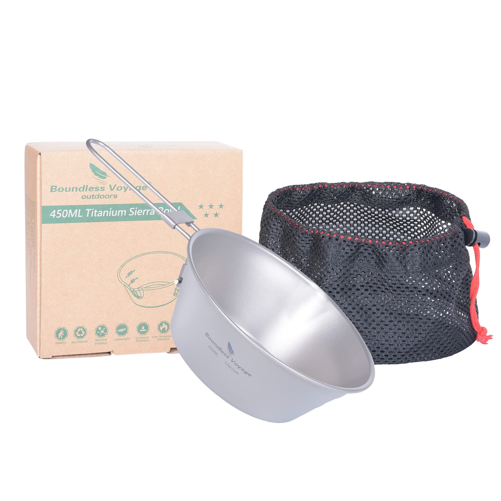 IBasingo Tasse De Camping En TitaneUstensiles De Cuisine Pour Cantine En Plein Air, Vaisselle Portable Ultralégère En étain 1500ml Bol De 600ml Avec Couvercle Et Poignées Pliantes Pour 1 Personne