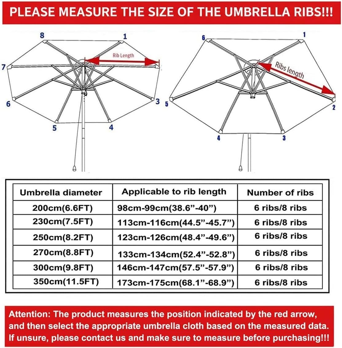 Auvent De Remplacement pour Parasol 3.5m/3.0m/2.8m/2.7m/2.5m/2.3m/2m 6/8 Baleines, Toile De Parasol Déporté Remplacement Toile De Parasols Déporté Housse de Rechange