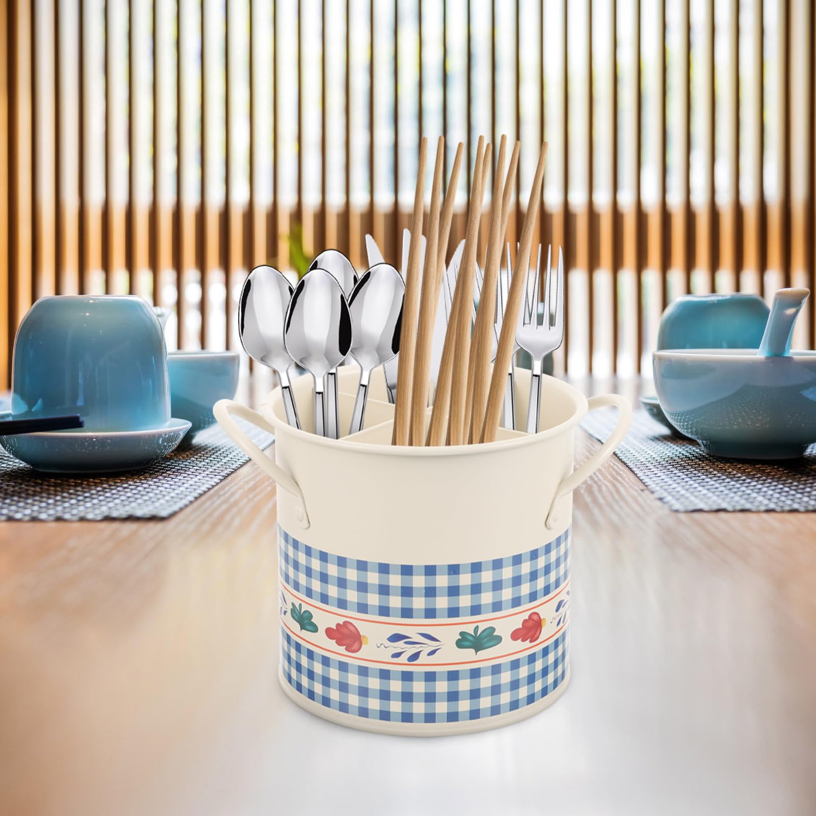 Toyvian Porte-ustensiles pour Organisation et Gain de Place en Fer Rétro 4 Compartiments Support de Baguettes Original Cuisine Murale