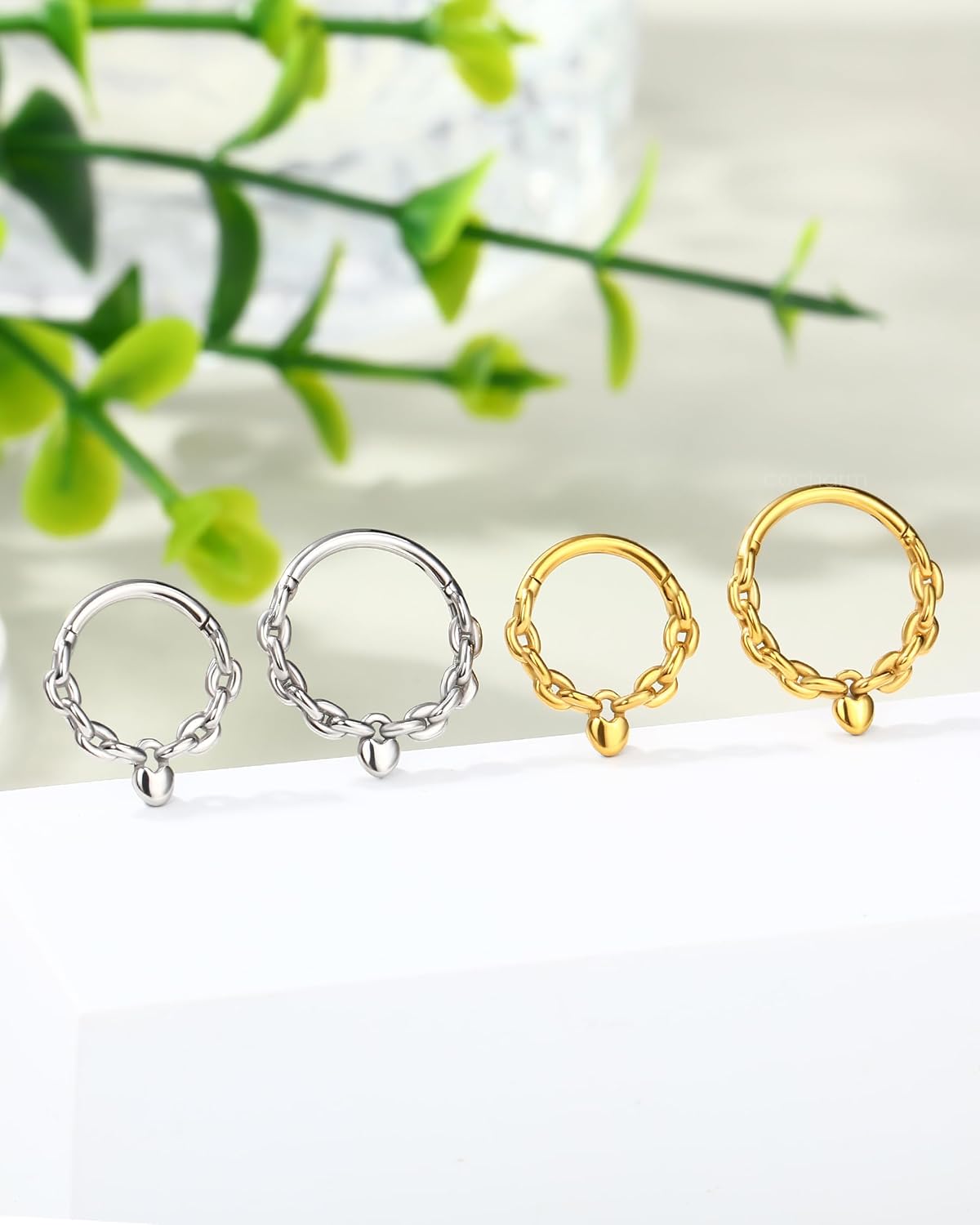 COCHARM Dangle Heart Septum Rings 16G Septum Jewelry Surgical Steel Daith Earrings Cute Helix Daith Piercing Jewelry 8/10MM