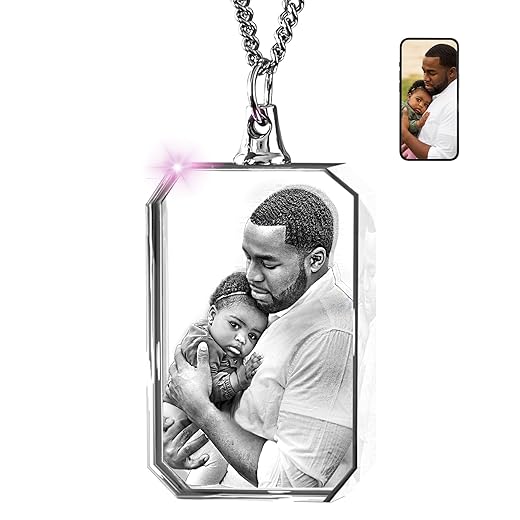 ArtPix 3D Crystal Photo Necklace Rectangle, Christmas Gifts for Mom, Dad, Men, Women, Xmas Gifts for Grandma, Grandpa, Great Personalized Gifts With Your Own Photo, 3D Photo Crystal, Custom 3D Picture, 3D Crystal Gift, Customized Crystal Necklace