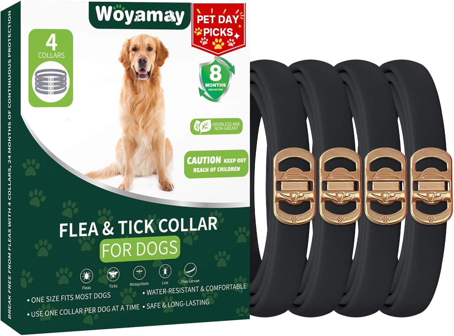 4 Pack Flea Collar for Dogs, Dog Flea and Tick Treatment, 8 Months Protection Flea and Tick Collar for Dogs, Waterproof Dog Flea Collar, Adjustable Collar Flea and Tick Prevention for Dogs,Black