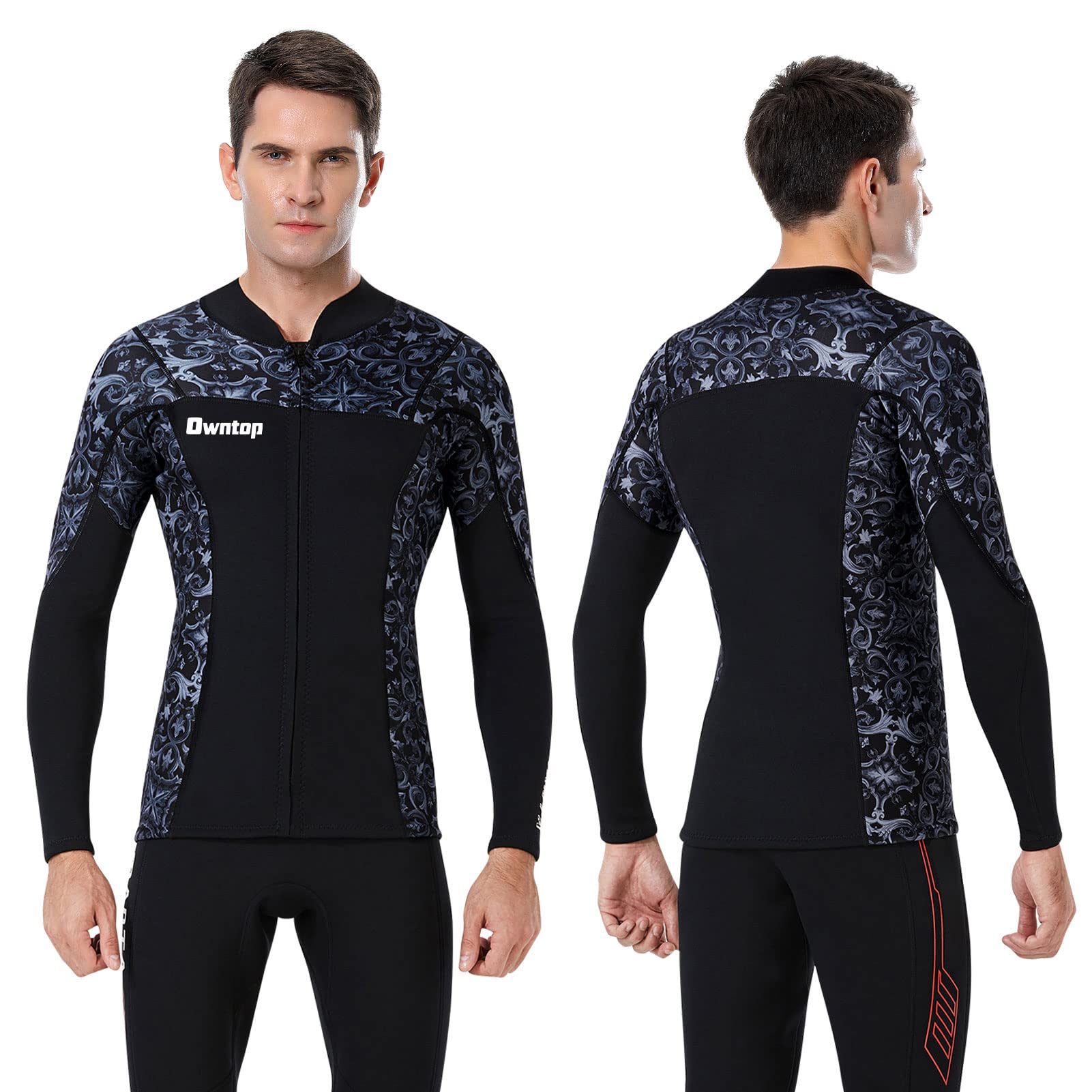 Hommes Femmes Combinaison Haut - Veste de Combinaison en Néoprène 3mm, Combinaison de Plongée Manches Longues Rash Guard pour Plongée Surf Snorkeling UPF 50+, M
