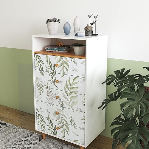 Miniatura 7 de Papel tapiz de hojas verdes para despegar y pegar de 17.5 x 197 pulgadas, papel de contacto de hojas florales, papel tapiz autoadhesivo vintage,