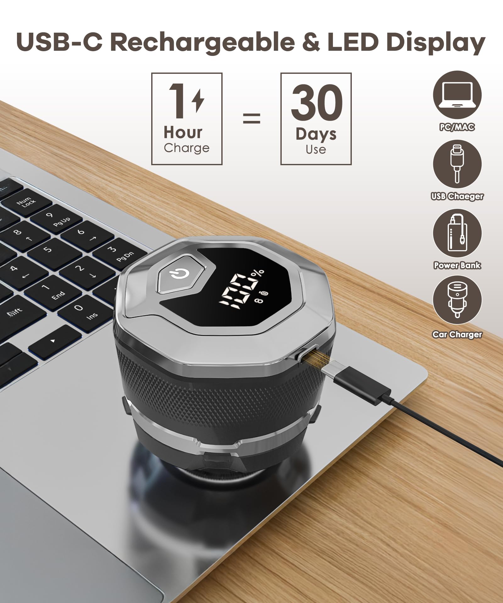 Afeitadora de cabeza calva definitiva: precisión magnética, potencia de 10000 rpm, IPX8 impermeable, pantalla LED y kit de viaje