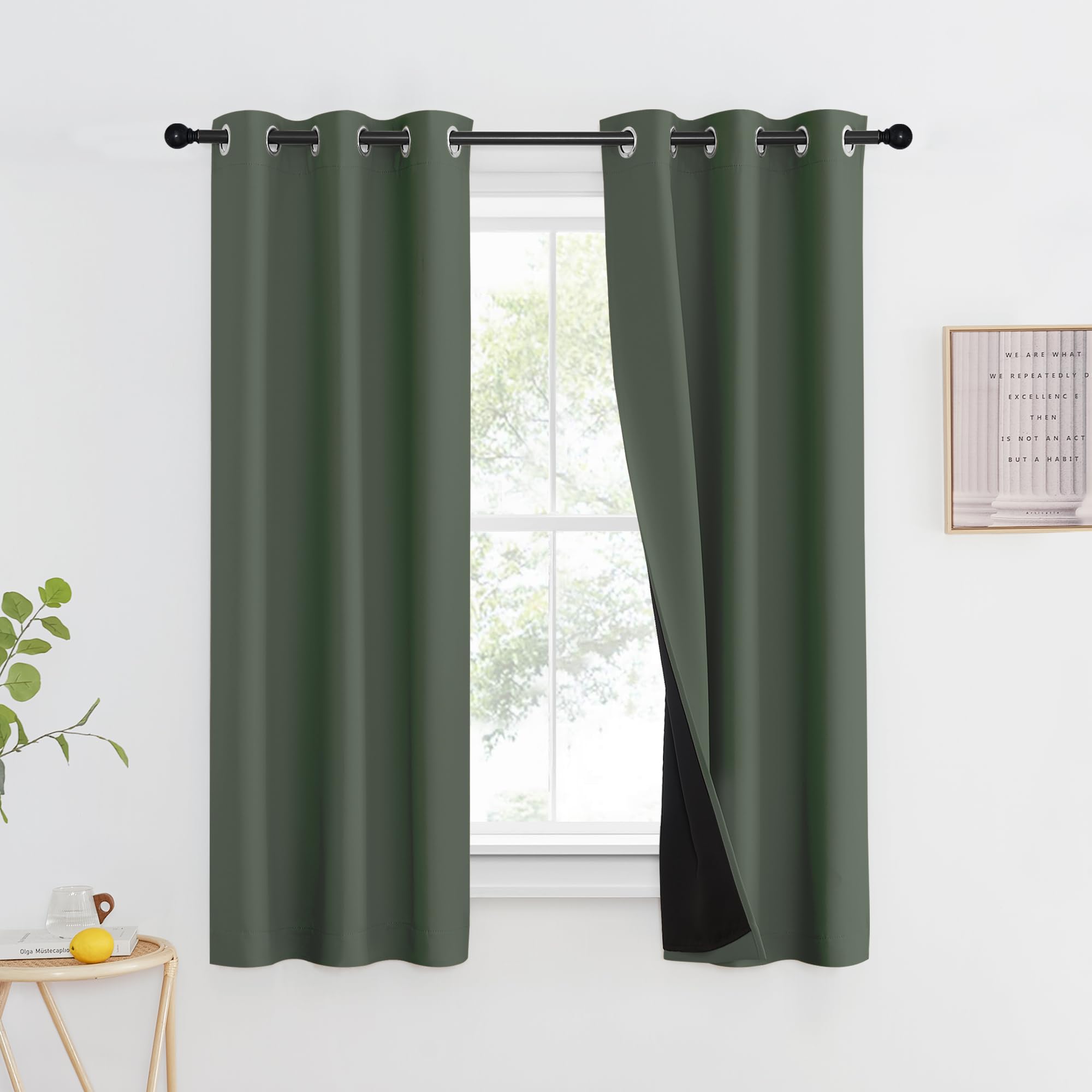 NICETOWN 100% Blackout Curtains 60" Long, Pair of Energy Smart &amp; Noise Blocking Out Drapes for Baby Room Window, Thermal Insulated Guest Room Lined Window Dressing(Dark Mallard, 37" Wide)