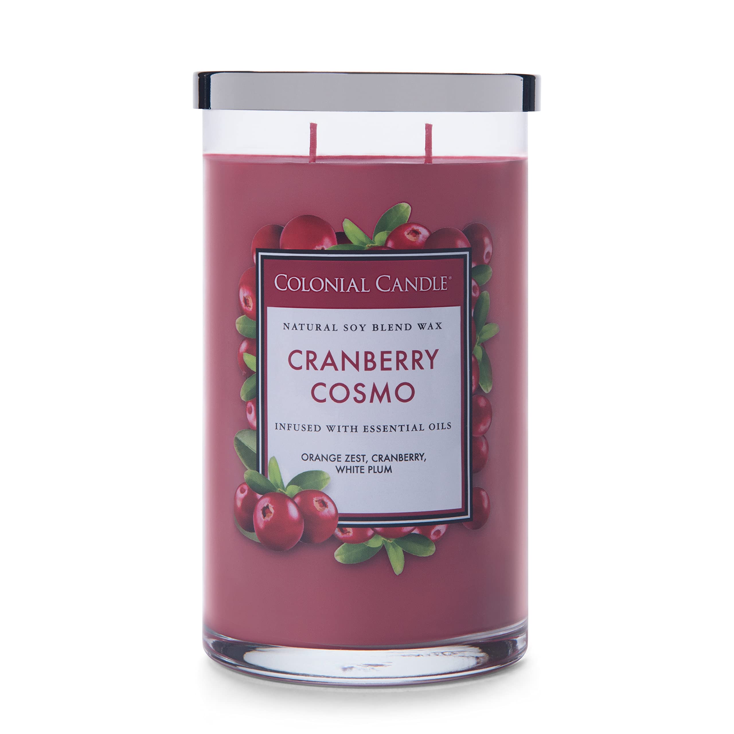 Colonial Candle Red Cranberry Cosmo Scented Jar Candle, Classic Cylinders Collection, 2 Wick, 19 Oz - Up To 120 Hours Burn