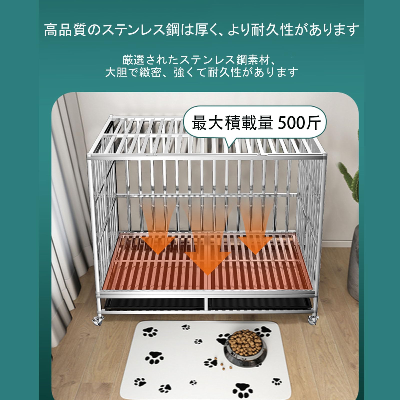 Amazon.co.jp: Vzfv 中大型犬用ステンレス折りたたみケージ、マット