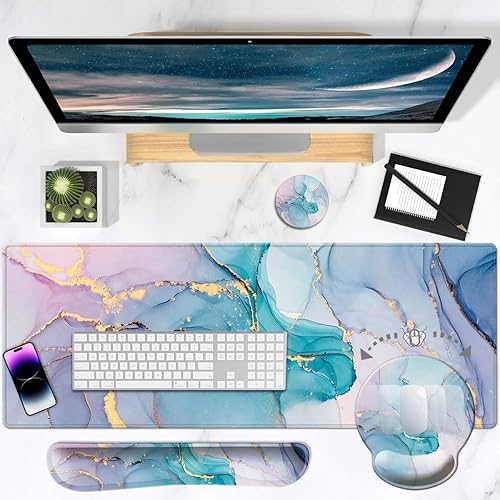 Miniatura 4 de DOOKE Alfombrilla de escritorio, juego de soporte de muñeca para videojuegos, 4 en 1 XXL, alfombrilla grande para mouse + reposamuñecas para