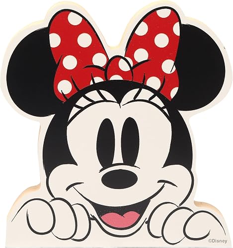 Disney Minnie Mouse Head Shelf Sitter Decor | Chunky Wood Block Cutout for Kids' Bedroom, Play Room or Office
