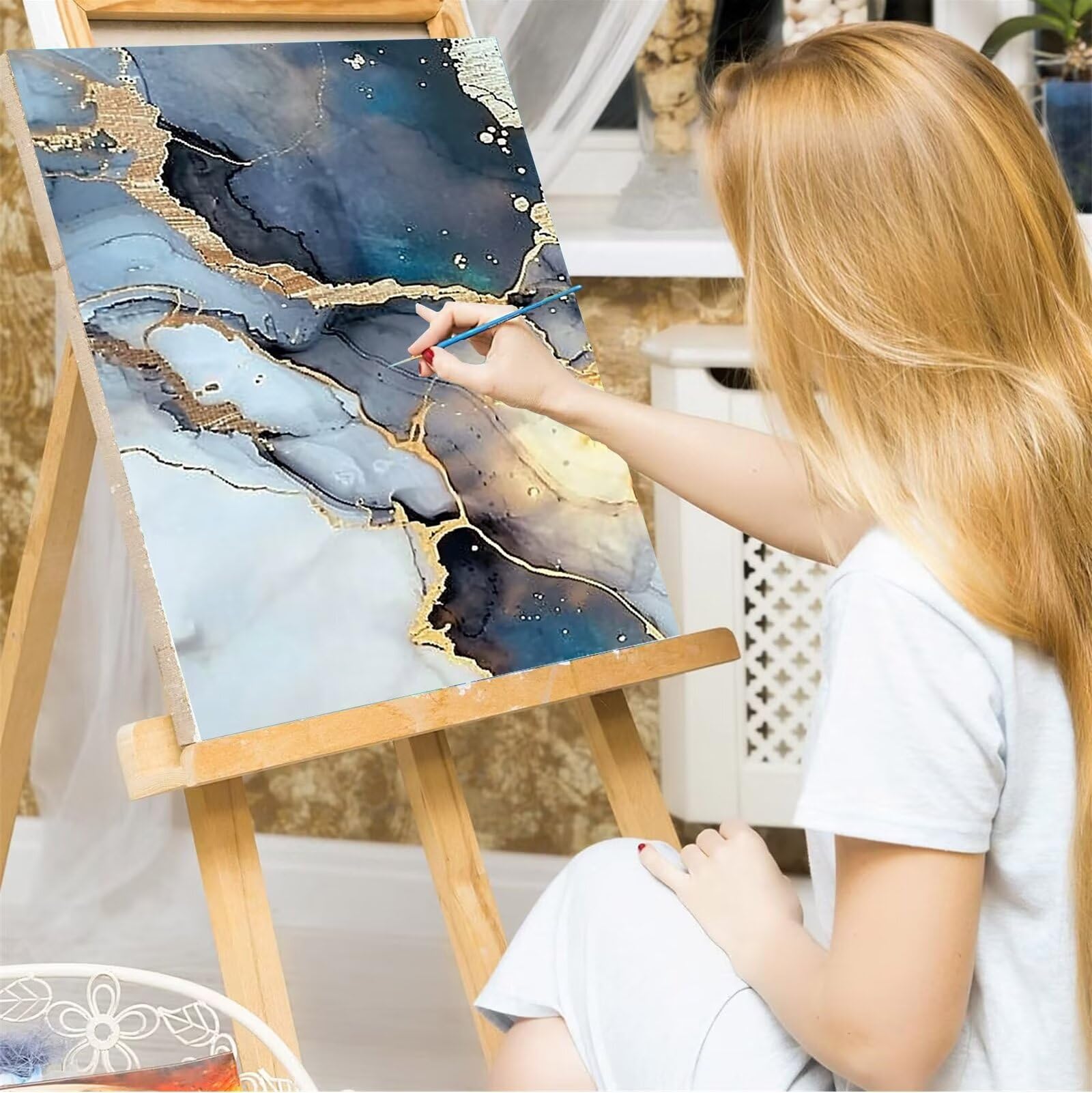 Peepezo Malen nach Zahlen Kinder Traum, Gold Geschenke für Mädchen Junge, Bastelset Kinder, Malen nach Zahlen | Malen nach Zahlen, Bastelset Mädchen 60x80cm (mit Rahmen)