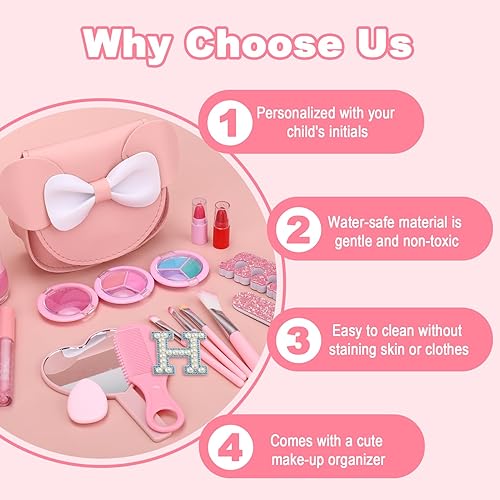 Miniatura 5 de Maquillaje no tóxico para niñas pequeñas, juegos de maquillaje real seguros para niñas de 3 a 8 años con bolsa H inicial, kit de maquillaje para