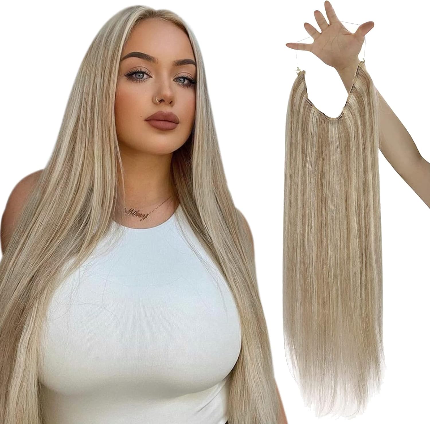 Sunny 18 Pulgadas Extensiones Cabello Natural Rubio Fish Wire Hair