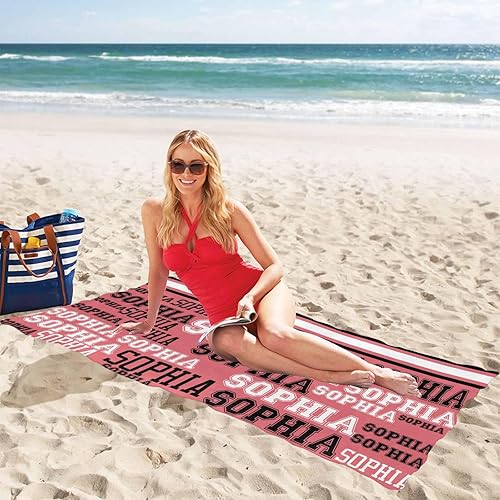 Miniatura 9 de Toalla de playa personalizada  Toalla de baño con nombre personalizado, texto blanco, rosa, toalla de playa personalizada con nombre para vacaciones