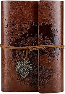 OMEYA PU-Leder-Tagebuch, Nachfüllbar, VintageTagebuch Reisetagebuch zum Schreiben, Reise-Notizbuch, Tagebuch, Geschenk für Mädchen, Jungen, Frauen, Männer, Blanko-Seitenm, A6 18.5 x 13 cm, Braun