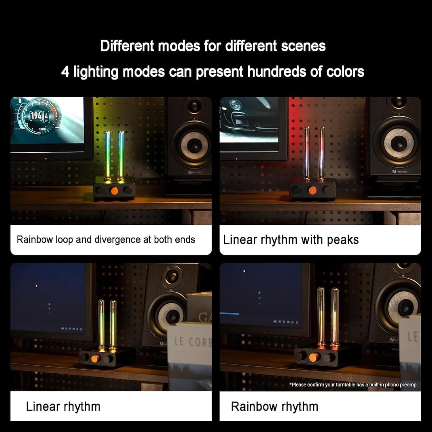 RGB Sound Pickup Spektrum Lampe mit MIC Sprachsteuerung, Vintage Tube Ambient Light, 4 Anzeigemodi, inklusive 2 Leuchtröhren für Studio und Gaming Zimmer