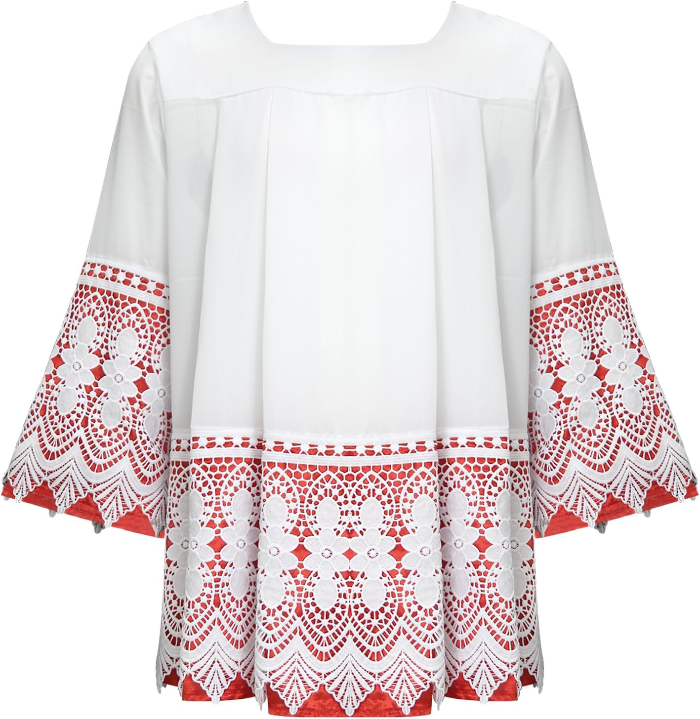 White Surplice Pastor Robe Catholic Pleated Lace Liturgical Short Sleeves Shirt Top
