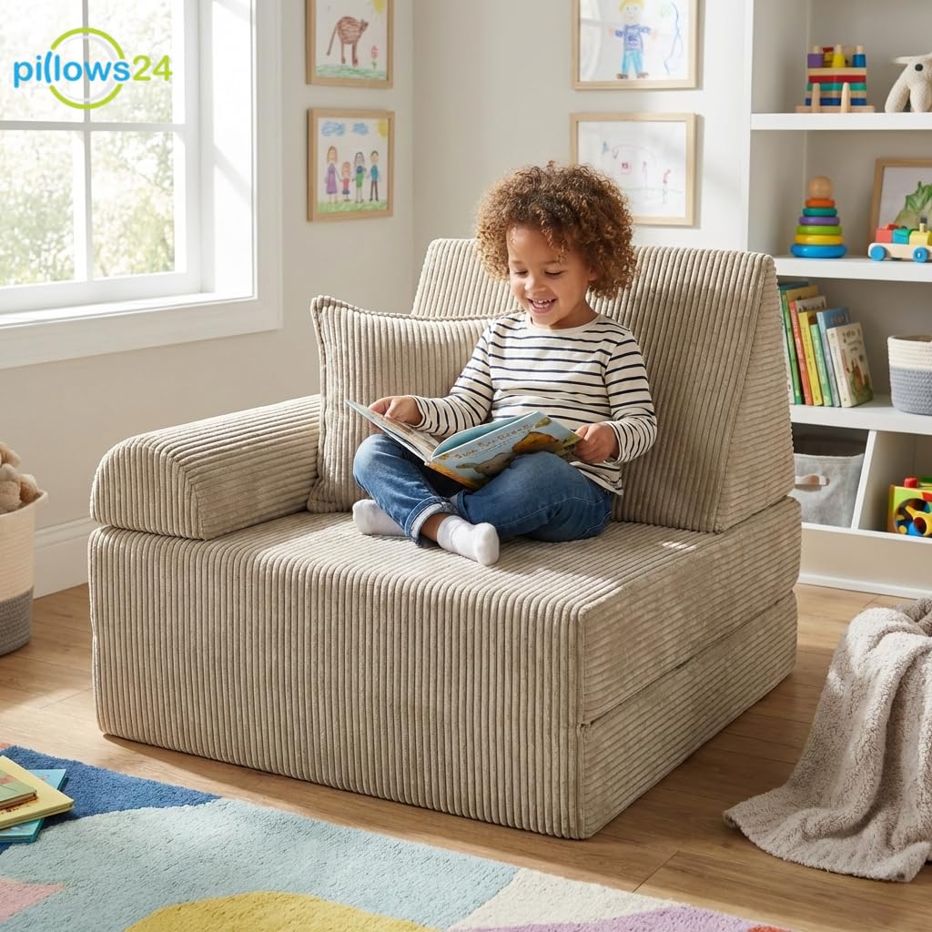 Spielsofa für Kinder & Kindersessel aus Cordstoff | Weiches Kindersofa | Bequeme Kinder Couch mit abnehmbaren, waschbaren Bezügen | Ergonomisches Spielsofa für Spielzimmer, Hellblau