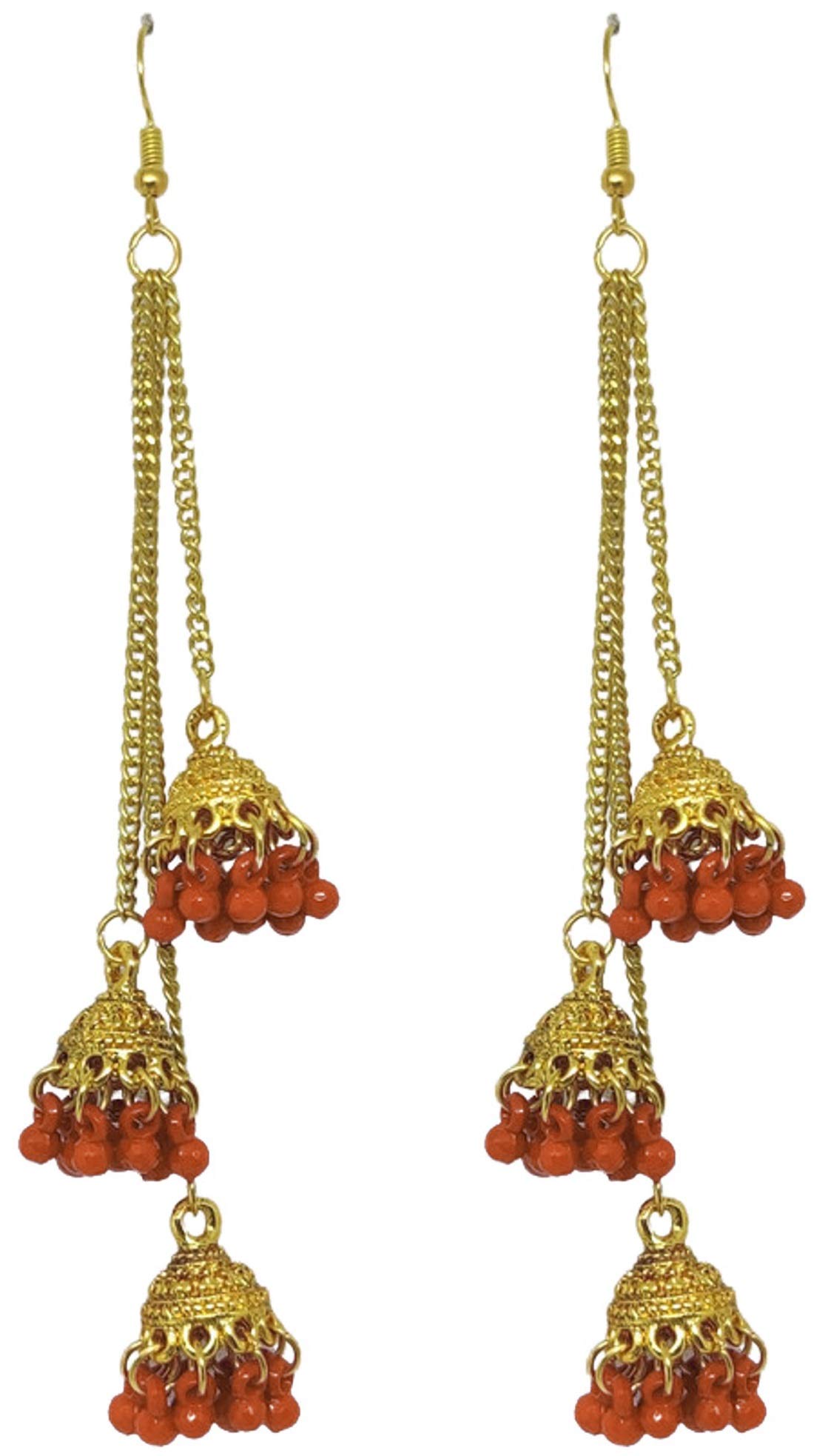 Weariton Gold Plated Oxidised Vintage Bohemian Fancy Stylish Afghani Layered Long Chain Jhumka Jhumki Traditional Ethnic Earrings For Women And College Girls (Orange) (B091Q2W4ZY) Amazon Price History, Amazon Price Tracker