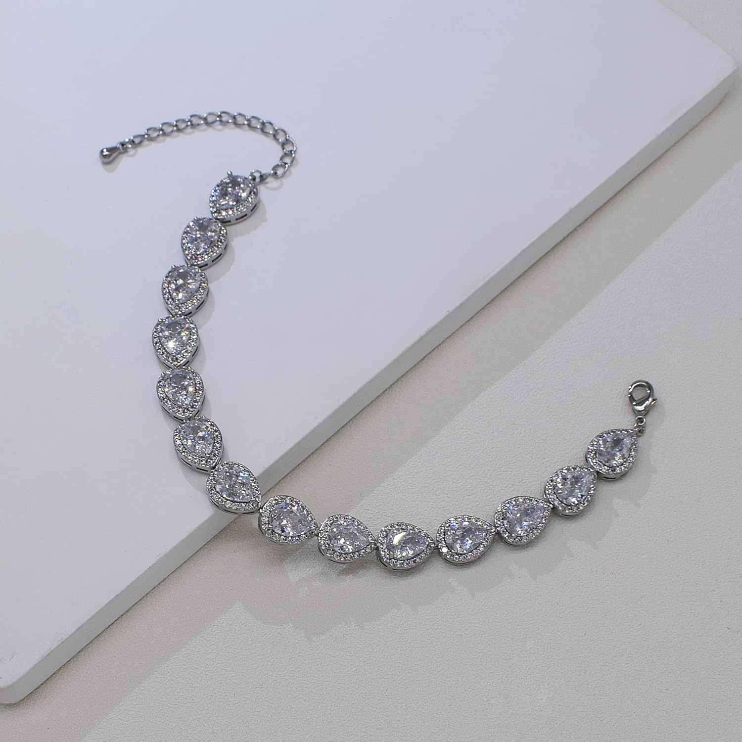 UDYLGOON Elegant Bridal Jewelry Set for Bride Bridesmaid Wedding Prom Teardrop Necklace Earrings Bracelet Set - Image 7