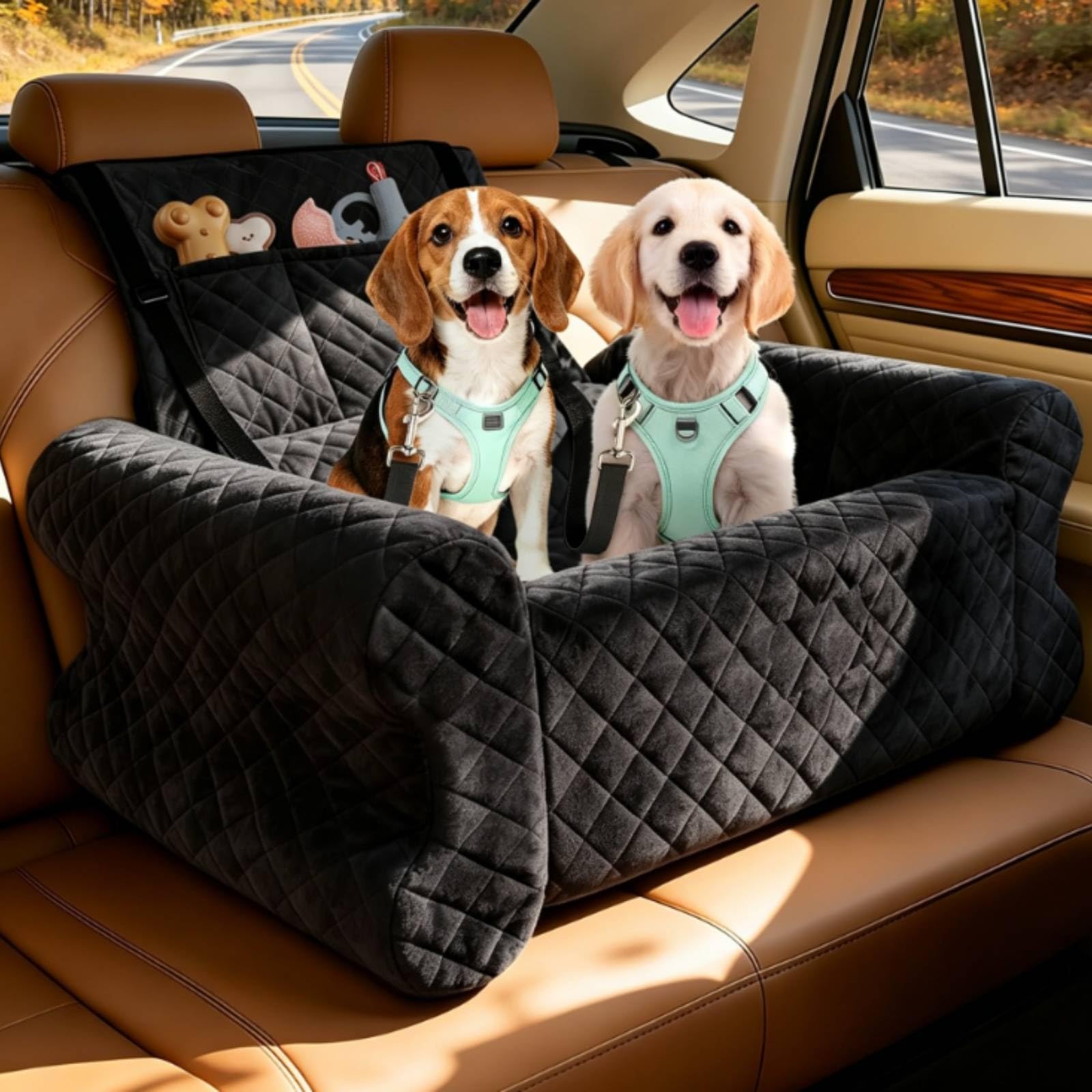 Cama Coche Mascotas Lavable Asiento Coche Perro Correas Ajustables Cama Portátil Mascotas para Cachorros, Gris