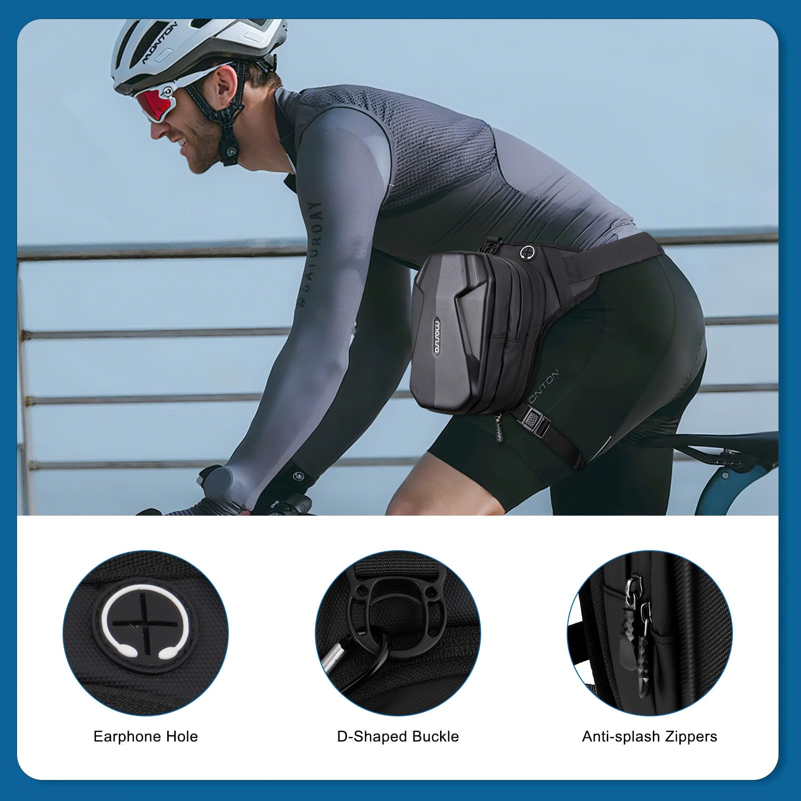 MOSISO Sacoche de Jambe Moto pour Homme et Femme, Sac de Cuisse Motard EVA Extensible Multifonctionnel Étanche, pour Sports Extérieurs Randonnée Cyclisme, Noir