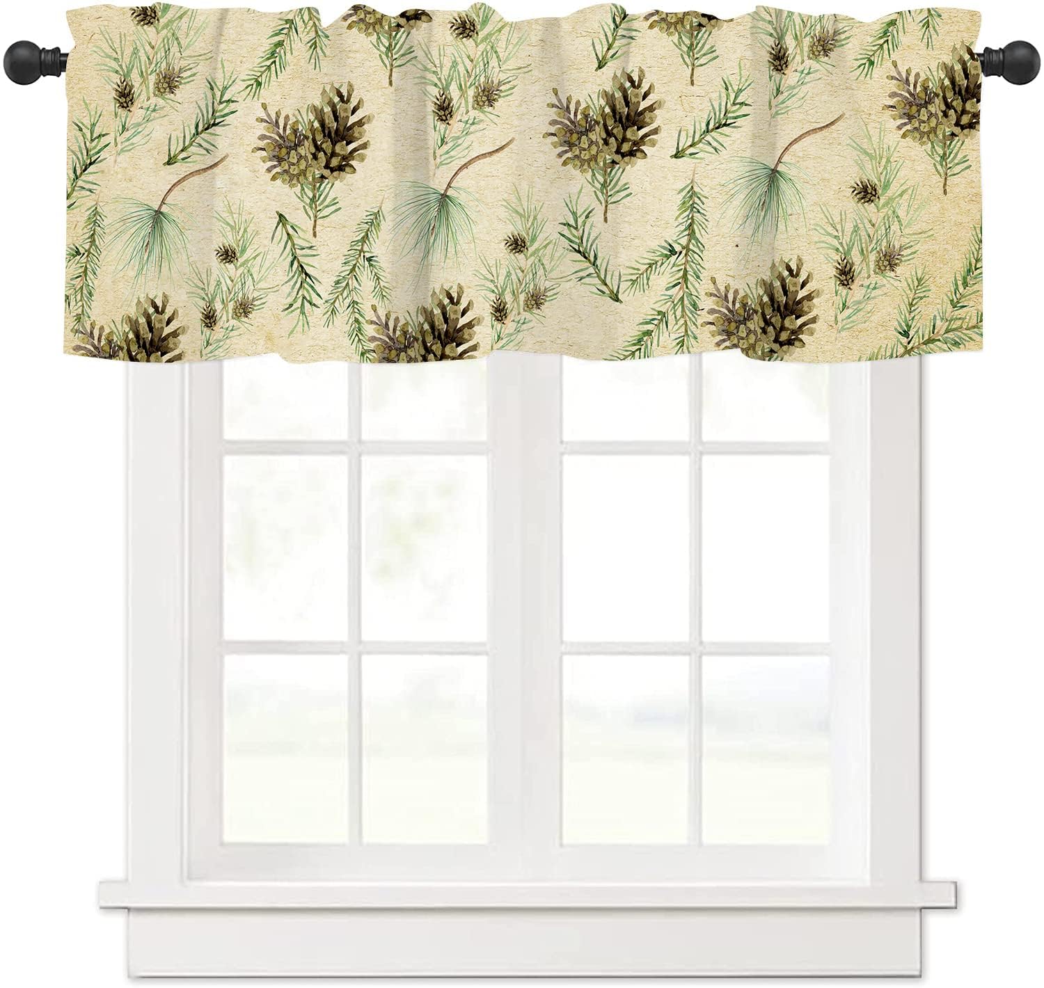 Gaakvrr Christmas Valance Curtains for Windows, Christmas Tree Holly Elegant Kitchen Valances for Windows, Window Treatments for Kitchen Bathroom Bedroom 45x135cm（18x54 Inch）