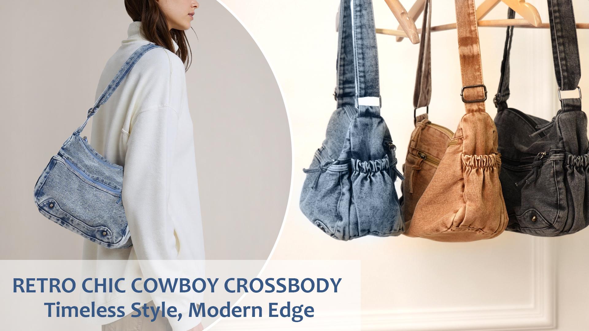 Bolso crossbody denim vintage para mujer y hombre miniatura 7