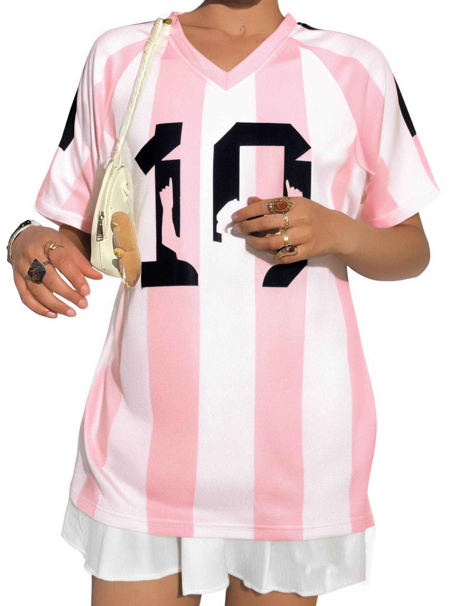 ASTANFYOversized Soccer Jersey Women Soccer Mom Shirt Argentina Brazil Graphic Jerseys Y2k V Neck Short Sleeve Top