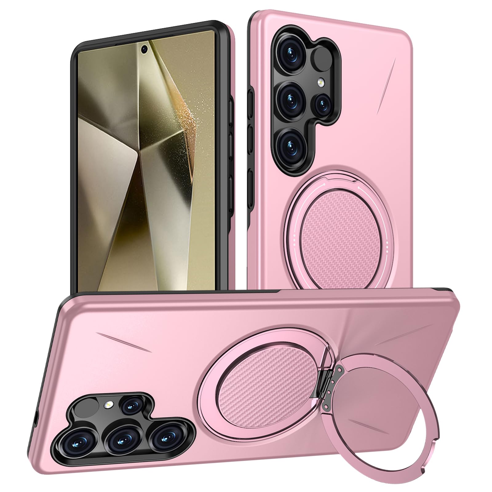 Vanki für Samsung Galaxy S24 Ultra Hülle Kompatibel mit Mag-Safe Samsung S24 Ultra handyhülle Magnetisch mit 360 Grad Ring Ständer S24U Schutzhülle aus flexiblem TPU und PC Doppelschutz (Rosa)