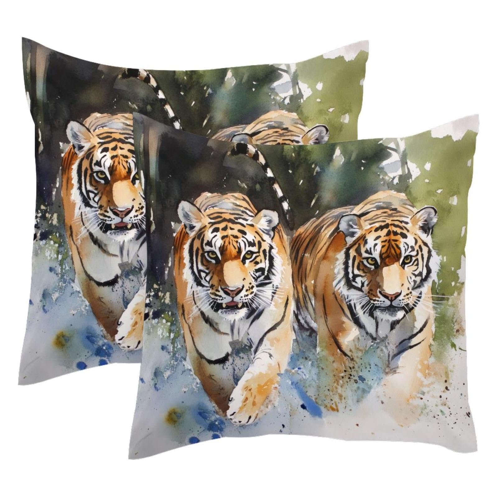 Housses de coussin velours tigre aquarelle 50x50 de qualité supérieure double face