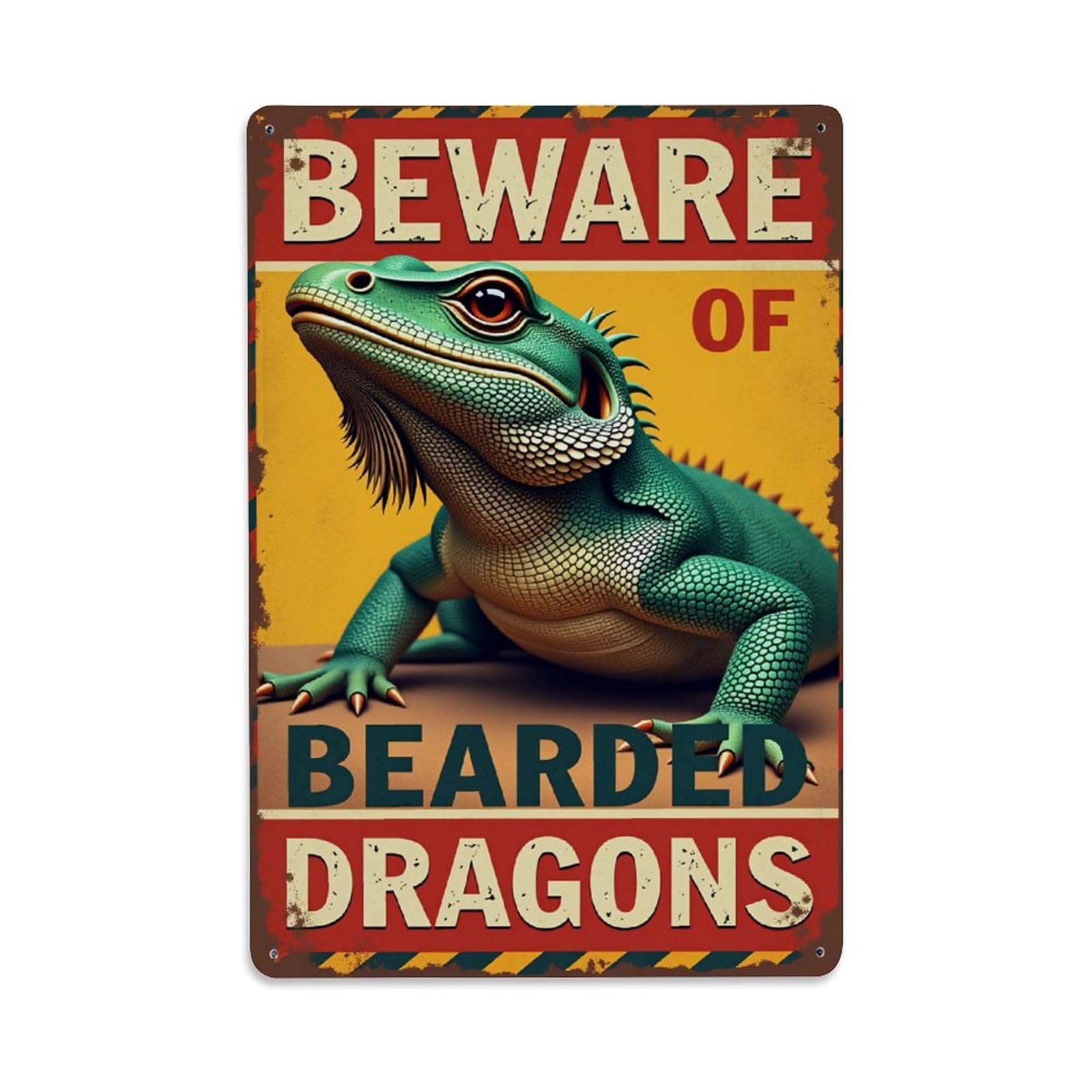Enderetf Vintage Beware Of Bearded Dragons Tin Sign Metal Poster, Home Bar Garage Man Cave Cafe Indoor & Outdoor Wall Decoration 8X12inches