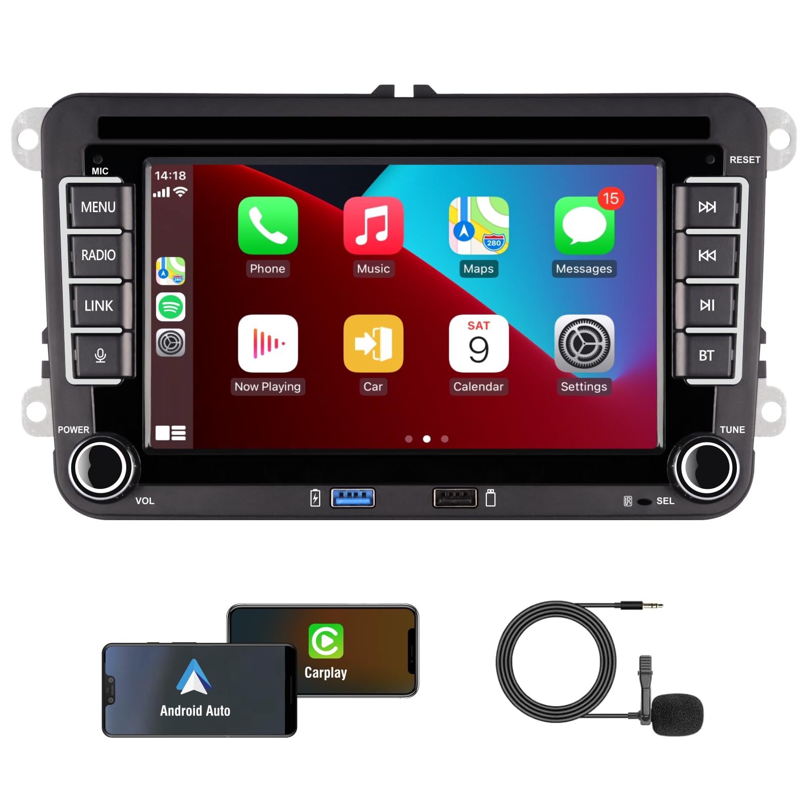 [Prestazioni Elevate] Linux Autoradio per Golf 5 6 Passat Jetta Caddy Polo cc Tiguan EOS Touran T5 Scirocco Wireless Carplay & Android Auto, con display IPS da 7 inch Bluetooth/FM/AM/USB/EQ/Touch
