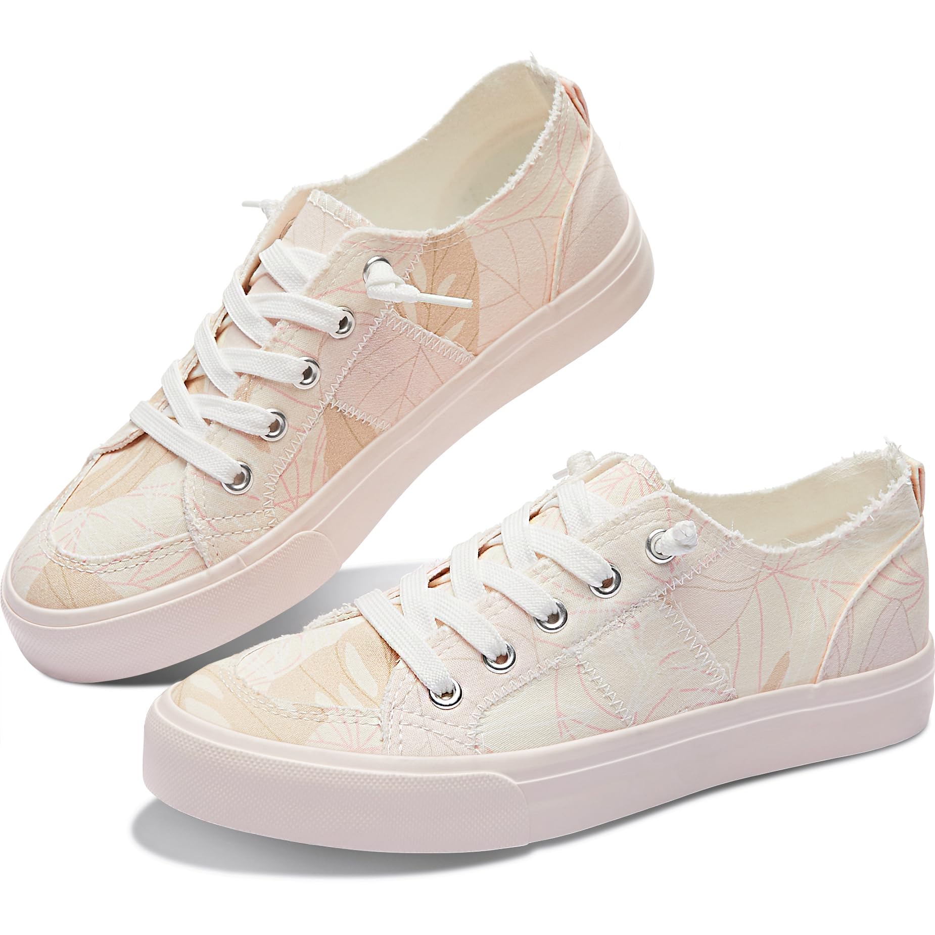 Obtaom Women's Play Fashion Sneaker White Color Washed and Leopard Canvas Slip on Shoes