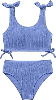 Girls 2 Pieces Swimsuits Solid Swimwear Bowknot Shoulder Strapes Bikini Set 9-16 Years Teen